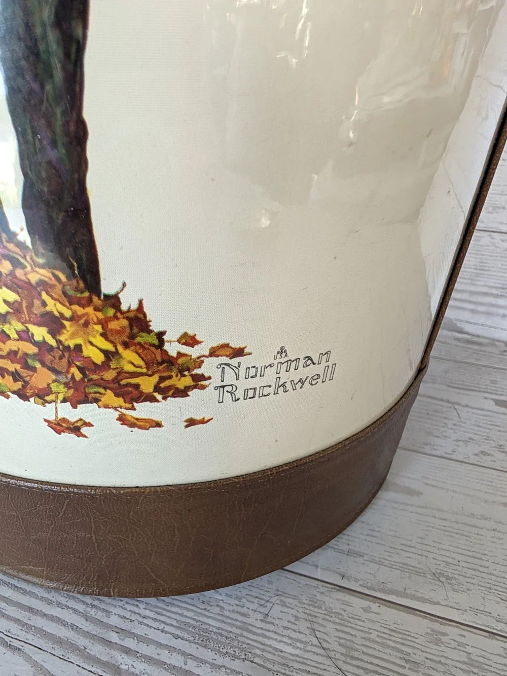 Vintage 1970s Norman Rockwell Ice Bucket Mid-Century Barware w/ faux leather
